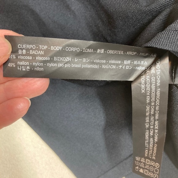 Zara Knit Top Small Black Cropped Mock Neck Sheer Fishnet Sleeve Edgy Punk Goth - Picture 5 of 8